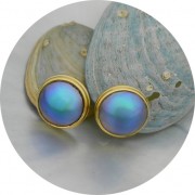 -SOLD-18ct Yellow Gold Earrings. 12 mm A Grade Brereton Blue Pearl studs.